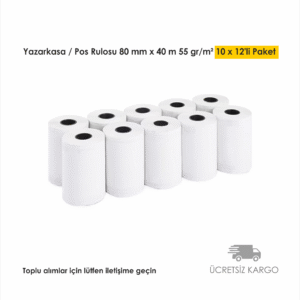 Yazarkasa / Pos Rulosu 80 mm x 40 m 55 gr/m² 10 x 12'li Paket