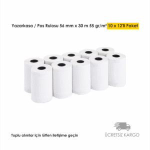 Yazarkasa / Pos Rulosu 56 mm x 30 m 55 gr/m² 10 x 12'li Paket